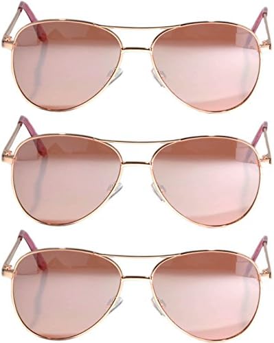 Set of 3 Pack Aviator Style Sunglasses Colored Metal Frame Mirror Lens Smoke Lens OWL