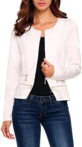 ThinIce Women's Casual Collarless Cardigan Office Blazer Zipper Work Jacket