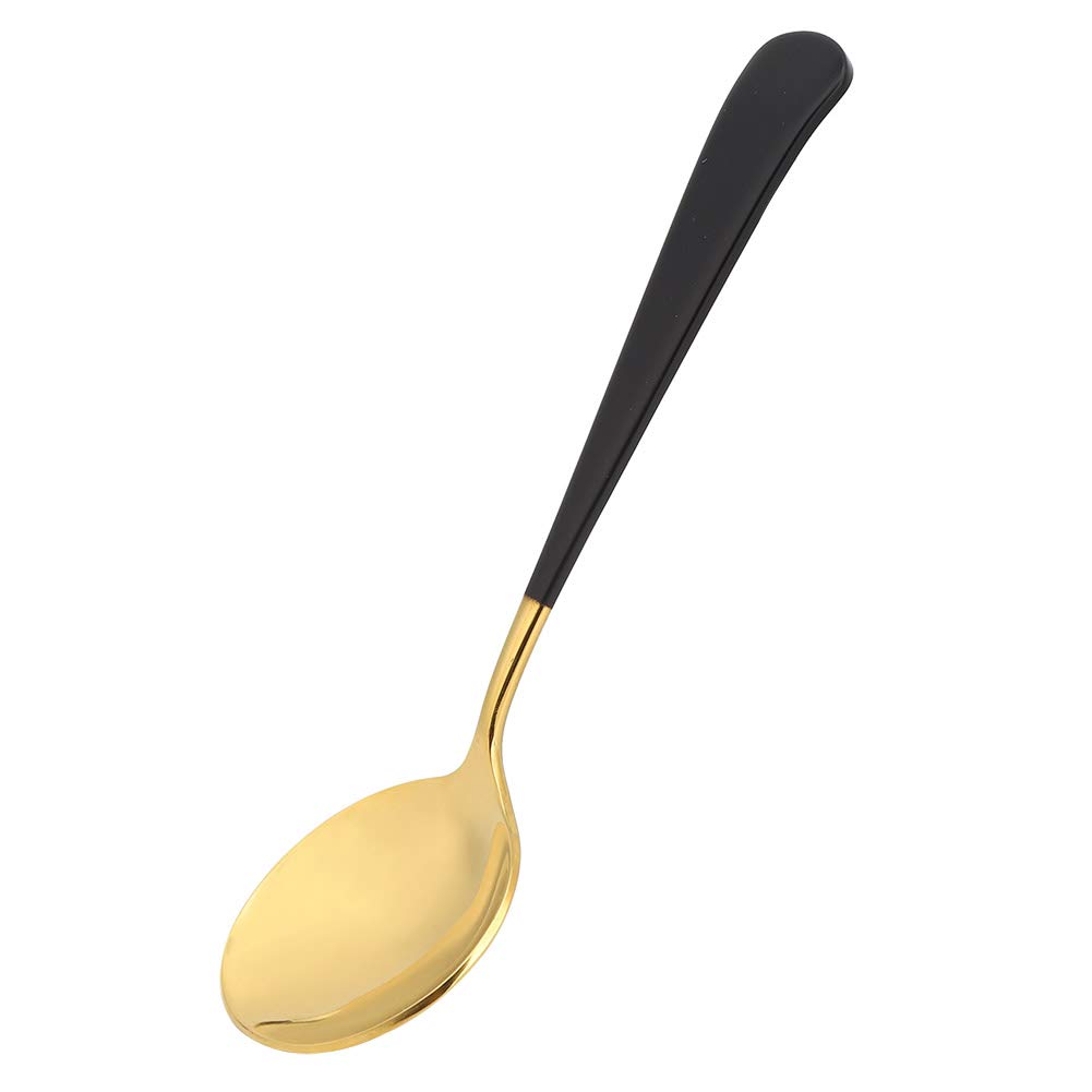 Round Spoon, Stainless Steel Soup Spoons Small Serving Spoon Black-Gold Spoons for Daily Use, 1 Piece