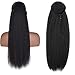 22 Inch High Puff kinky Afro Ponytails for Thick Hair Extensions Ponytail Synthetic Magic Paste Afro Puff Clip in Wrap On Around Black Hairpiece Ponytail for Women Jet Black (Drawstring Ponytail 1B)