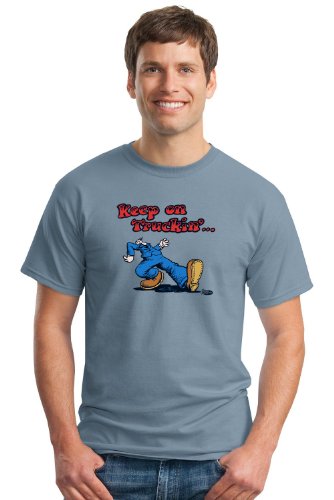 Keep On Truckin, Men's Cotton Short Sleeve T-Shirt, an R. Crumb Image-Stoned Blue-XL