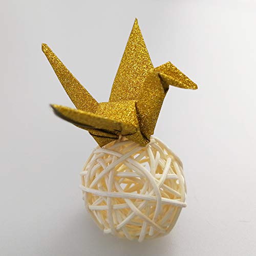 Hangnuo 100 PCS Origami Paper Cranes Glitter Gold, Folded DIY Japanese Crane Mobile String Garland for Wedding Party Backdrop Home Decoration