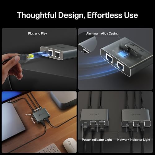 EH310 LAN Splitter 1 auf 3 (Gigabit Ethernet Splitter), inkl. USB-Stromkabel & Cat 5e Netzwerkkabel, Aluminiumgehäuse, Plug & Play, LAN Switch 3 Port, kompatibel mit Router, Switch und PC