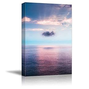 Canvas Wall Art Purple Sunset Flow Ocean Water Painting Artwork for Home Prints Framed - 12x18 inches