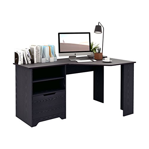 WLIVE Corner Computer Desk with Bookshelves and File Cabinet L-Shaped Desk in Black