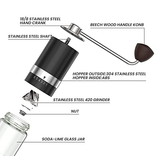 VEVOK CHEF Manual Coffee Grinder Mini Hand Coffee Grinder 6 Adjustable