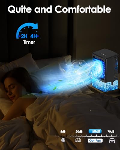 Portable Air Conditioners，Upgraded Portable AC Small Air Conditioner Personal Air Cooler Mini Evaporative Cooler 3 Wind Speed Portable Small AC with 7 Night Light for Room Home Bedroom Office