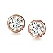 Simple Classic Bezel Set Cubic Zirconia AAA CZ Round Solitaire Stud Earrings For Women Rose Gold Plated .925 Sterling Silver 8MM