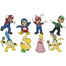 Super Mario Brothers Set of 8 Figures Featuring Larry Koopa, Lemmy Koopa, Mario, Princes Peach, Yellow Yoshi, Luigi, Wing Mario, and Penguin Mario - Ranging from 2" to 4" Tall