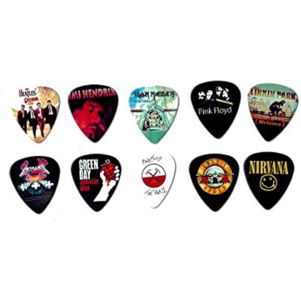 Picks Legendary Bands Guitar (10 Medium Picks In Packet)(For Music
