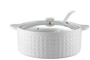 FROOWAN Soup Tureen with Lid and Ladle Set, 2L Ceramic Serving Tureen with Glass Lid, Serving Soup Bowls with Double Handles,