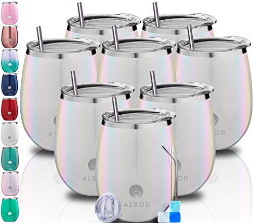 Albor Triple Insulated Wine Tumbler with Lid Stainless Steel 12 Oz Tumbler Holo White (8 Pack) - Thumbnail 7