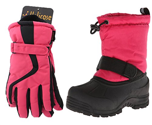 Northside Frosty Snow Boot, Berry, 13 M US Little Kid with Matching Gloves