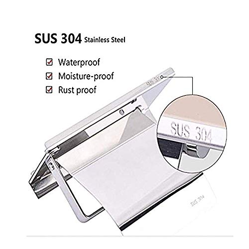 Bearstar Toilet Paper Holder with Shelf Tissue Holder for Bathroom Toilet Paper Roll Holder with Cover SUS 304 Stainless Steel Wall Mounted - Thumbnail 2