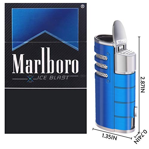 JETPRO Torch Cigar Lighter Triple Jet Flames Butane Tobacco Pipe Lighter Heavy Metal Shell with Cigar Punch Cutter (Blue)