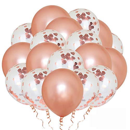 Rose Gold Birthday Decorations, Vita 70pcs Happy Birthday Banner Rose Gold Latex Foil Conffetti Balloons for Woman/Girl Birthday Wedding Anniversary Ceremony Baby Shower
