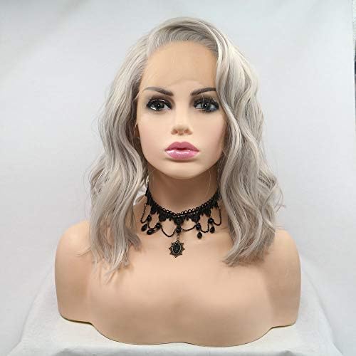 Silver Blonde Wigs Natural Hairline Wavy Synthetic Hair for Women Light Blonde Summer Short Bob Lace Front Wigs for Party Drag Queen 14"