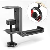 Headphone Headset Hanger, Vogek Headphone Desk Hook Hanger with Adjustable Clamp for Desk, Universal Hook for Overhead Headphones, Gaming Headphones (Apply to Horizontal & Vertical Surfaces) (Black)