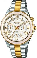 Casio (Hecho con Cristales SWAROVSKI) Reloj An&aacute;logo, para Mujer, Redondo, color Blanco y Plata