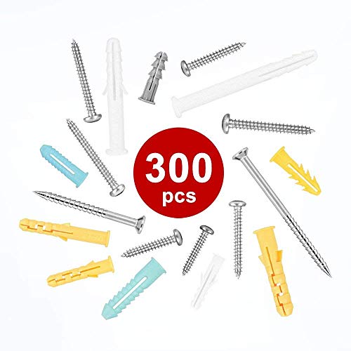 Plastic Drywall Wall Anchors Screw Assortment Kit 300 Pieces