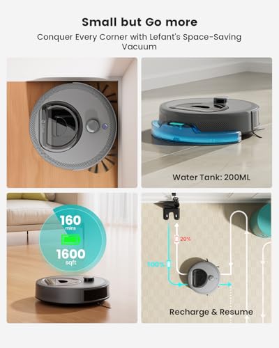 Lefant M330 Pro Robot Vacuum Cleaner with Mop, 5000Pa Suction, dToF Laser Navigation | 190° Obstacle Detection, WiFi 2.4G/5G & App/Alexa Control,150 Mins Runtime, Grey