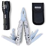 Explora Multitool Knife/Pliers + Pouch/Sheath & FREE Super Bright LED Torch/Flashlight, for Camping, Fishing, Hiking, Outdoor, Survival, Hunting, DIY, Handyman