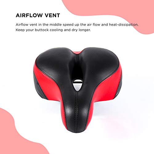 EBIKELING Red Bike Seat Dual Shock Absorbing Soft Comfortable Padded