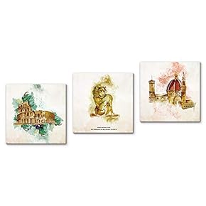 Canvas Wall Art Vintage Building Painting Artwork for Home Prints Framed - 12"x12"x3 Panels