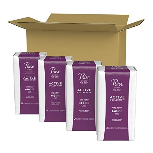 Poise Ultra Thin Incontinence Panty Liners with Wings, Active