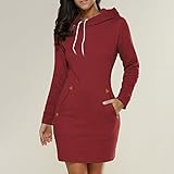 Iumer Warm Winter Hooded Dresses Pocket Long Sleeves Casual Mini Dress Women