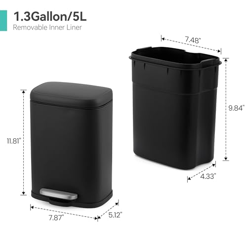 5L Stainless Steel Trash Can with Soft-Close Lid - 5l Fingerprint-Proof & Rust-Resistant Bin for Arabic Kitchens, Mosques & Guest Bathrooms
