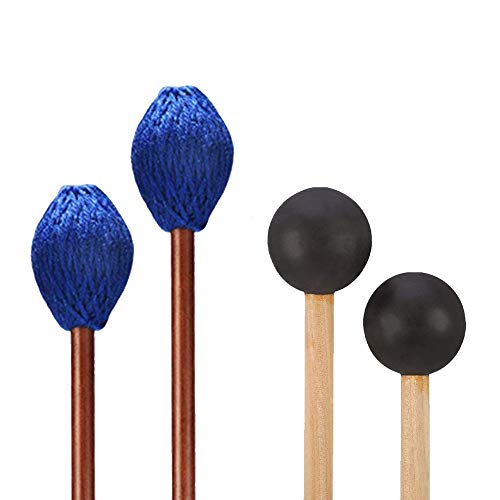 ONEST Marimba Mallets 1 Pair Medium Hard Yarn Head Marimba Mallets and 1 Pair Rubber Mallets Sticks with Wood Handle for Percussion Bell Glockenspiel - Thumbnail 7