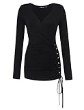 SunnyLady Women Sexy Wrap V-neck Ruffles Long Sleeve Slim Knit Top