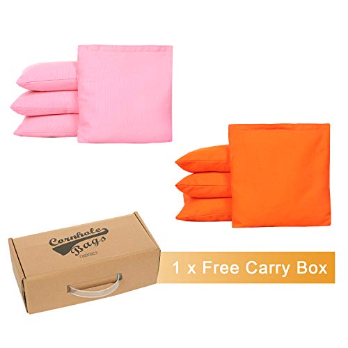 OOFIT Cornhole Bean Bags Set of 8 Weather Resistant for Tossing Corn Hole Game with Carrying Box (Pink, Orange)