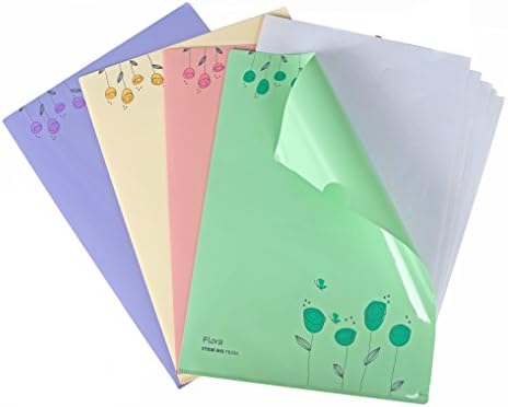 4 Pcs A4 Folders with Pockets, Floral Pattern Plastic Folders, Flower Folder Envelope File Pocket Letter Office Supplies