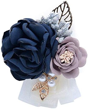 MerryJuly Set of 2 Boutonniere Bridegroom Groom Men's Boutonniere Boutineer with Pin for Wedding, Prom, Homecoming Artificial Flower (Navy Blue and Blush)