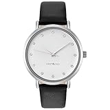 WRISTOLOGY Olivia Womens Chunky Silver Boyfriend Watch Black Leather Strap