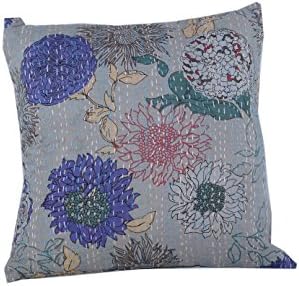 5PEC SET INDIAN HANDMADE PRINTED COLORED KANTHA PILLOW COVER SOFA COUCH CUSHION COVER