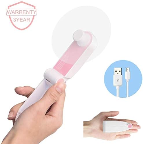 Personal Fan Handheld Foldable Fan Mini USB Desk Fan Portable Travel Fan Rechargeable Pocket Fan for Home, Office, Travelling, Two Speeds, Soft TPE Material, Pink