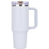 Quencher ProTour 40 oz Tumbler with Handle - 100% Leak-Proof Vacuum Insulated Stainless Steel Water Bottle | 2 Lids (Flip Straw & Leak-Proof Lid) for Hot/Cold Drinks (Light gray)