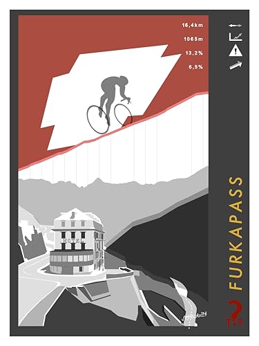 WHYTHERE Furka Pass Poster without Frame 30 cm x 40 cm - Vintage Cycling Decoration