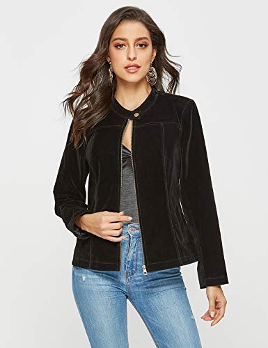 Escalier Women's Suede Jacket Zipper Moto Biker Faux Leather Coat Black L - Thumbnail 2