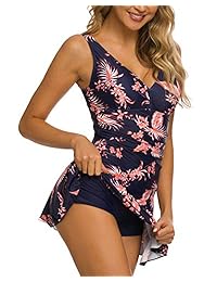 Coskaka Traje de baño de falda de una pieza, para mujer, estilo retro, de control de barriga