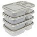 Sunsella Buddy Boxes - 3 Compartment Containers (4 Pack) Reusable Bento Lunch box & Divided Food Storage With Grey Lids (Not Leakproof)