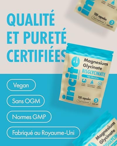 Magnesium bisglycinate – 500mg – Qualité Premium – Naturelle Haute Concentration 100 Capsules Véganes (Approvisionnement de 3 Mois) - Magnesium glycinate - Avec la Plus Haute Biodisponibilité