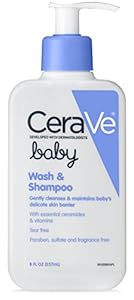 Image of CeraVe Baby Wash and Shampoo with Essential Ceramides and Vitamins for Gently Cleansing Baby's Skin and Hair, 8 Fl Oz