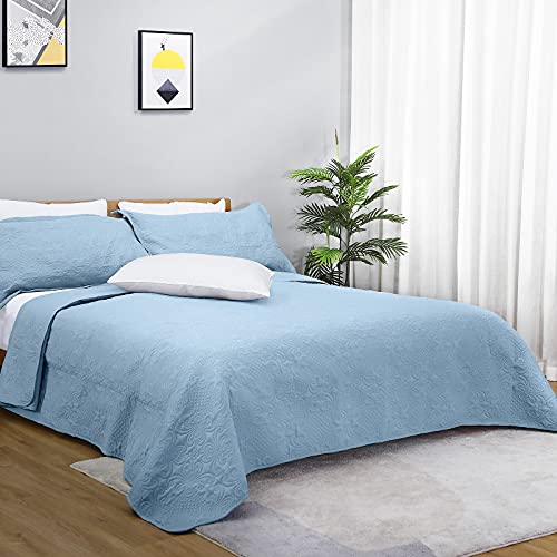TAOCOCO Queen Quilt Set Spa Blue Bedspread,Lightweight Queen Bed Coverlet,Bed Decor Coverlet Set Comforter Bedding Cover for All Season-3 Pieces (Includes 1 Quilt, 2 Shams)