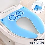 Gimars Upgrade Stable Folding Travel Portable Potty Training Seat Fits Most Toilets, No Falling in with 6 Large Non-slip Silicone Pad, Home Reusable with Carry Bag for Toddlers and Kids, Blue