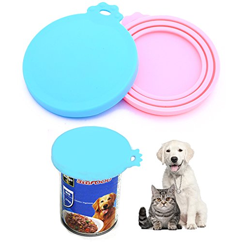 LovesTown Silicone Can Cover Pet Food Can Cover Can Tops For Dog Cat One Size Fits All Standard Size 2Pcs,Blue&Pink