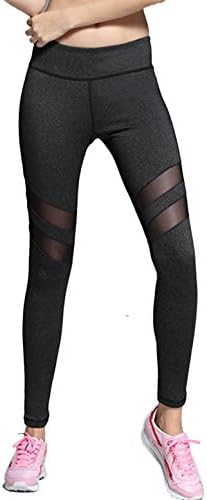 Women's Spandex Mesh Patchwork Yoga Pants in Soft Modal Workout Sports Pants (Grey,Small)